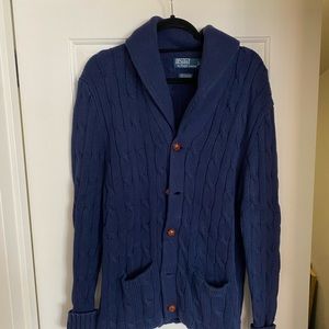 Polo Ralph Lauren blue cable knit cardigan sweater
